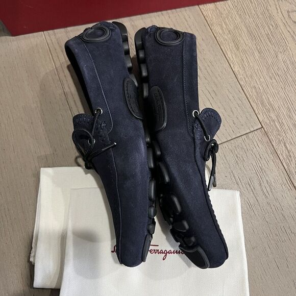 Salvatore Ferragamo Atlante Navy Suede Men Drivers Loafers 10 E NEW - Picture 7 of 12